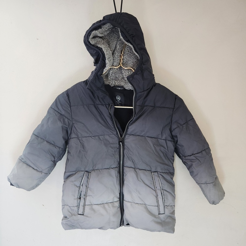 Wonder Nation‎ Boys Ombre Puffer Jacket Grey Silver Sherpa Hooded 5T